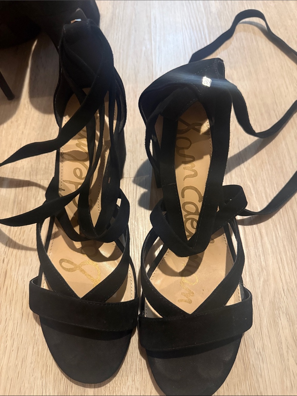 Sam Edelman Black Lace-Up Suede Heels